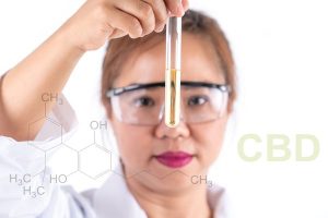 Asian Woman Scientific Research Looking Cbd Solution In Tube.