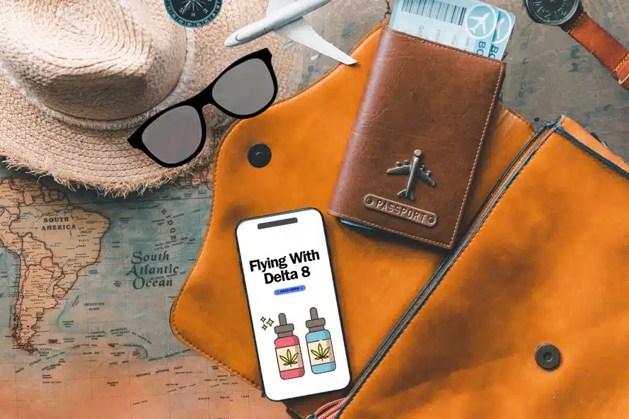 Travel essentials for flying including a smartphone